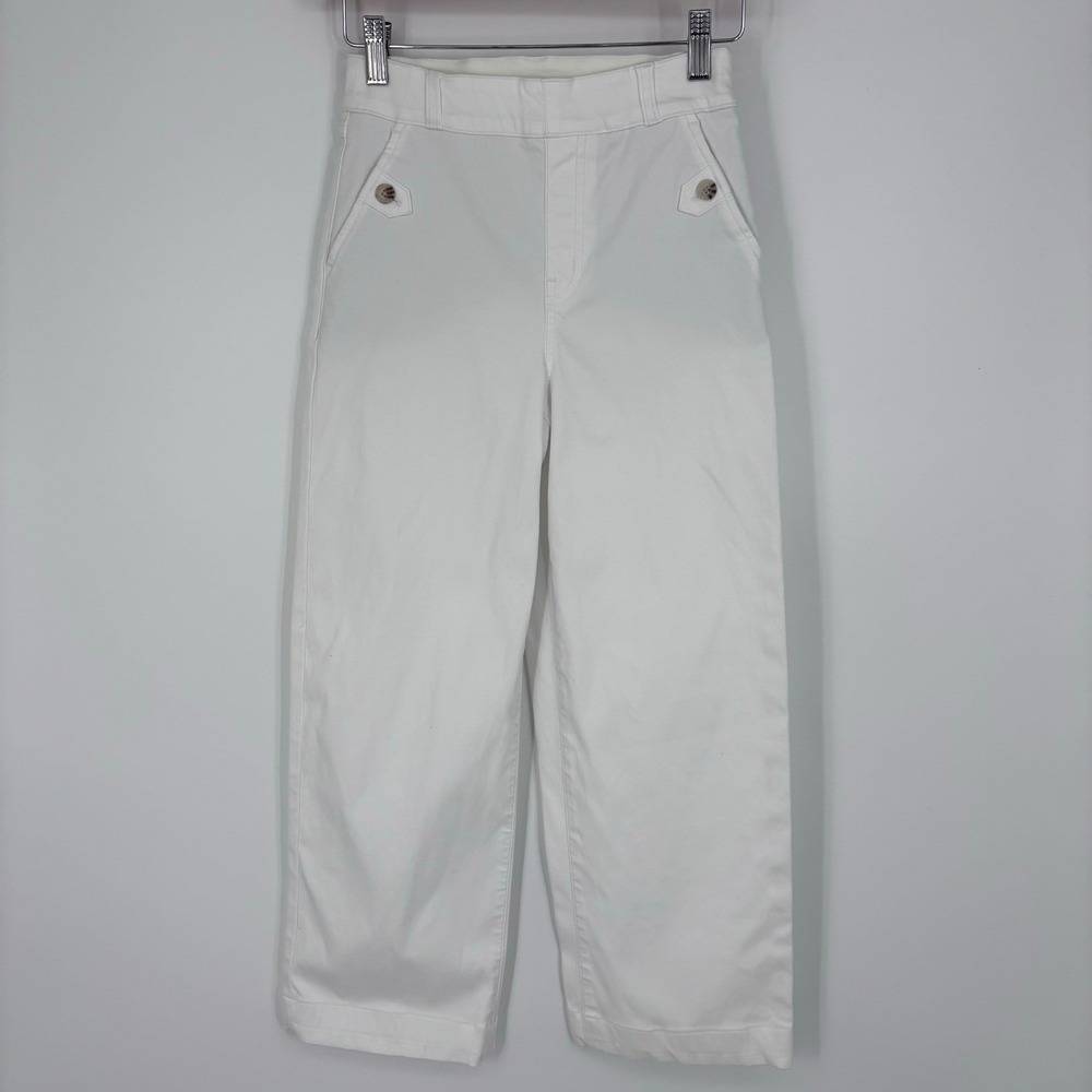 Spanx Stretch Twill Cropped Wide Leg Pants Womens XS White Sailor Nautical